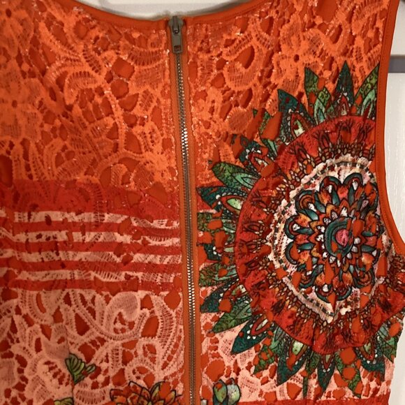 G L Women's Crochet Sleeveless Dress Orange Floral Fully Lined Colorful Tropical - Picture 7 of 9